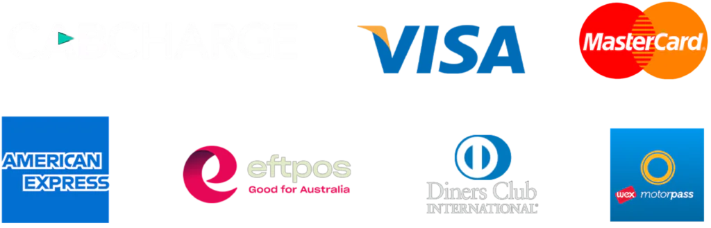 CABCHARGE, VISA, MasterCard, American Express, eftpos, Diners Club, Wax Motorpass